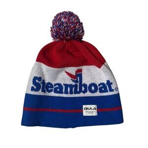 Steamboat Springs Bula Winter Snow Ski Hat Pom Pom Red White Blue